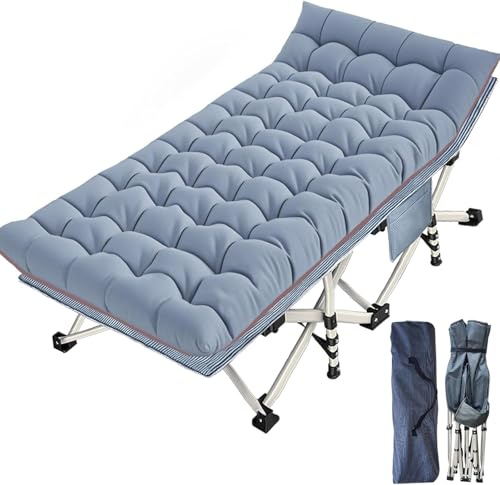 Lettino pieghevole XXL, extra largo 81 cm, con materasso, per adulti, letto da campeggio, portata 250 kg, letto pieghevole con tasca laterale, lettino da campeggio portatile, per esterni, viaggi