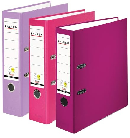 Falken 3er Pack PP-Color Ordner, Made in Germany, 8 cm breit DIN A4 farbig sortiert Berry-Pastell Kunststoffbezug außen, Papierbezug innen, mit austauschbarem Rückenschild