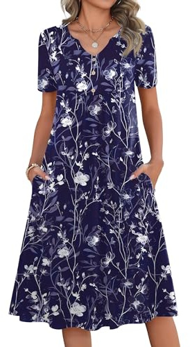 Zeagoo Tropical Dresses for Women Summer Hawaiian Midi Sun Dress with Pockets Casual Floral Short Sleeve V-Neck Sundresses