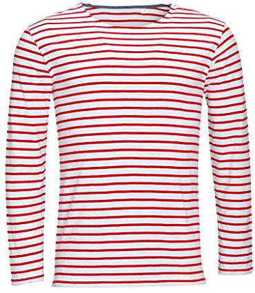 SOLS Herren Marine T-Shirt, gestreift, langärmlig (XL) (Weiß/Rot)