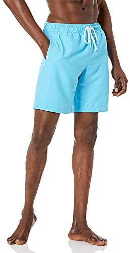 Amazon Essentials Herr Badshorts med Nätinnerbyxa, 23cm Benlängd med Fickor och Dragsko, Aqua blå, L
