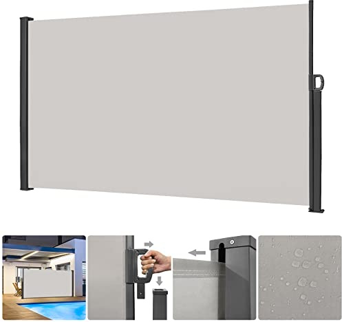 LARS360 Toldo Lateral Retráctil de Alumínio Anti-UV Marquesina Lateral Persiana Lateral, Protección Solar para Jardín, Terraza y Balcón (160x300cm, Gris)
