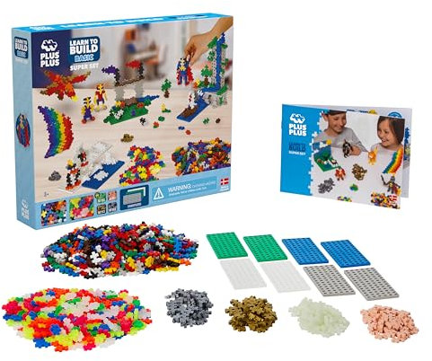Plus-Plus 9603811 Geniales Konstruktionsspielzeug, Learn to Build Super Bausteine-Set, 1200 Teile, bunt