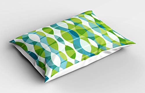 ABAKUHAUS Grunge Kissenbezug, Geometrische ovale Formen, Dekorativer Standard King Size Gedruckter Kissenbezug, 80 x 40 cm, Apfelgrün Türkis Weiß
