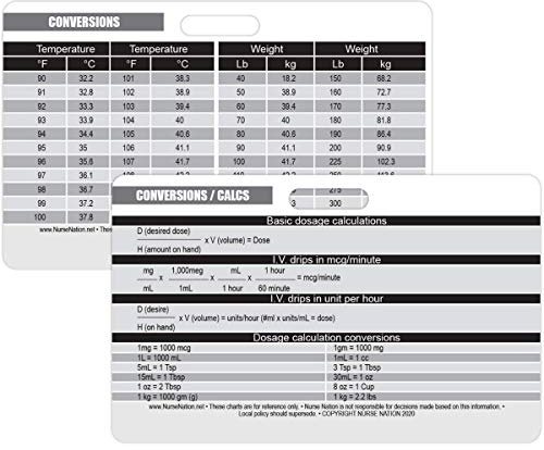 Healthcare Conversions, Weight & Temperature Conversions, Common IV Drug Calculations - Excellent Resource for Nurses, Nursing Clinicals & RN Students