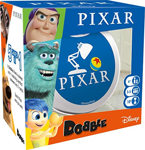 Asmodee | Dobble Pixar | Fun Family Card Game | Fast-Paced Observation Game | 15 Min Playtime | 2-8 Players | Ages 6 and up | Tin Box & 55 Cards