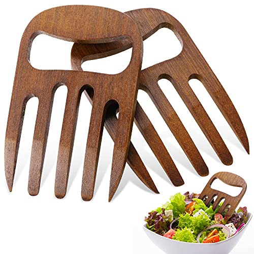 Patelai 2 Pieces Bamboo Salad Hands, Salad Servers Bamboo Serving Hands Latest Gripper Design Salad Claws Set for Serving Salad, Pasta, Fruit on Your Kitchen Counter, 6 Inches (Coffee)