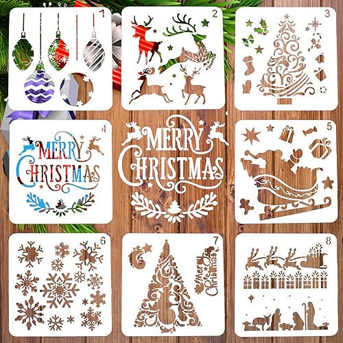 LYPER 8Pcs de plantillas navideñas, juegos de plantillas de escala de Navidad, decoración de bricolaje en escamas de nieve para manualidades de plástico reutilizable para manualidades, dibujo, pintura