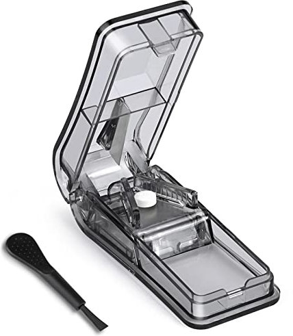 Opret Cortador de Pastillas Portátil, Corta Pastillas de Precision en 4 Trozos, Partidor de Pastillas con Cuchilla para Píldoras Pequeñas y Grandes (Negro)