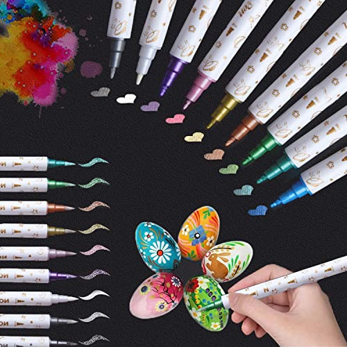Metallic Marker Pens Set, Colouring Dual Tip Glitter Pens Paint Pens Markers for crapbooking Crafts,Art Rock Painting, Card Making, Metal and Ceramics, Glass,Pebbles, Canva&Wood,highlighters(10PCS)