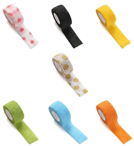 7 Rolls of Non-Woven self-Adhesive Bandages for Finger Guard Nail Protector, 2.5cm x 4.5m / 1 x 5yd Waterproof Cohesive Elastic Tape Sports Fixing Band Stretch Wrap