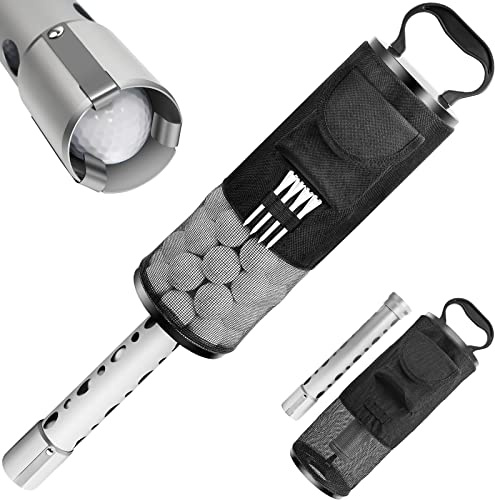 Kamitty Shag Bag for Golf Balls, Golf Ball Retriever with Detachable Aluminum Alloy Tube, Father's Day Gift Golf Shag Bags with Pocket & Tee Holder, Hold up to 80 Balls