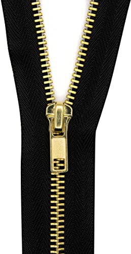 Realm Brass Teeth Jeans Zip for Sewing, Crafts, Clothing and Accessories (6 Inch - Black)