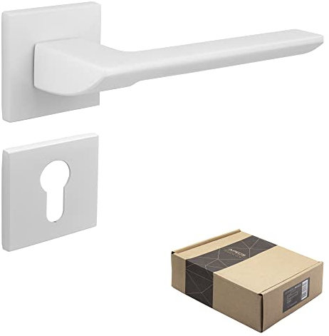 APECS - Maniglia Moderna per Porte Interne ed Esterne, Con Rosette Quadrate, Bianco Opaco, Modello ELECTRA PZ - Cilindro
