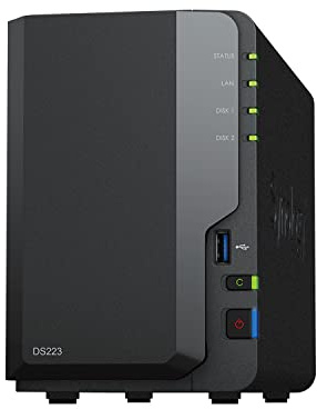 Synology DiskStation DS223/G NAS Kit, 2-Bay, Includes Guidebook, Quad-Core CPU, 2GB Memory, for Middle Light Users, Official Distributor, Phone Support Compatible