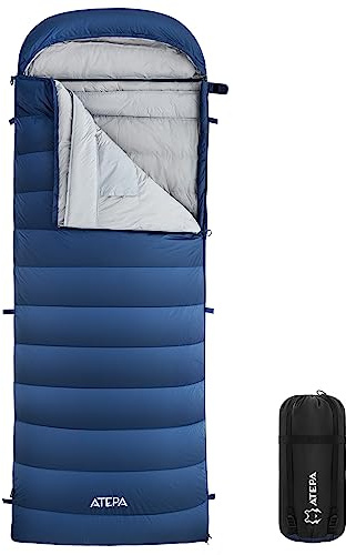 ATEPA 3-in-1 Hybrid Down Sleeping Bag, Lightweight 3 Season Backpacking Sleeping Bag with Pad Attachment System & Deatachable Hood for Spring Summer Fall Car Camping, Comfort 39°F/Limit 30°F