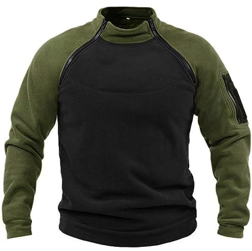 Fleecepullover Herren Militär Outdoor Fleecejacke Warme Tactical Combat Fleece Pullover Taktische Jacke Fleece Jacket Winterpullover Sport Jumper Tops Army Winddichte Pullover Grün XL