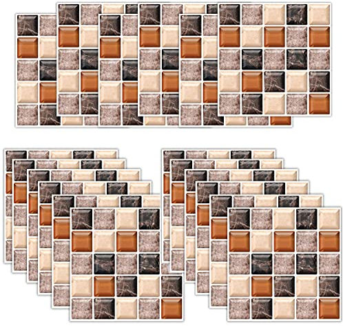 Adesivi per Piastrelle 20x20cm 18 pezzi Adesivi per Piastrelle 3D Mosaico Impermeabile PVC Autoadesivo Decorazione Adesivi Pavimento Bagno Cucina Parete Fai da Te Parati Impermeabile Buccia (18)