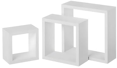 LEKE GO Set de 3 Estantes Flotantes Cubo de Madera MDF Blanco Minimalista, Estantes de Pared Cuadrado (Blanca)