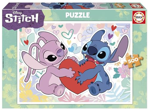Educa - Puzzle da 500 pezzi per adulti e bambini | Disney Stitch |Misura: 48 x 34 cm. Include la colla Fix Puzzle. Da 11 anni (19911)
