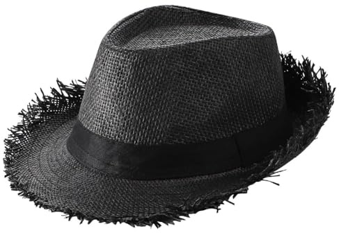 XGOPTS Mens Panama Hat Fedora Trilby Straw Sun Hat Short Brim Jazz Cap Summer Outdoor Casual UV Protection Panama Cap for Beach Holiday Traveling