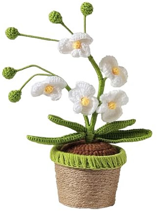 Handgefertigte gehäkelte Orchideen-Topfpflanzen, gestrickte künstliche Forever Blumen mit exquisitem Topf, für Freunde, Frauen und Kinder, ideal für Heimdekorationen und Bürotische (weiß)