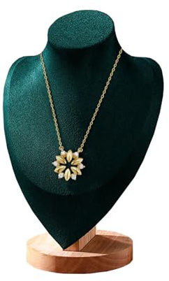 TINGSING Présentoir à colliers en velours avec buste de mannequin pour bijoux avec base en bois - Porte-bijoux pour collier pendentif et chaîne, organisateur pour vitrine de bijoux, boutiques, salon