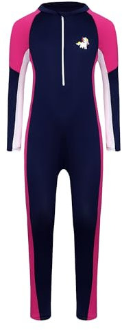 Fldy Kinder Mädchen Badeanzug Einteiler Langarm Ganzkörper Bademode Rush Guard Wasseranzug Badekleidung Zum Schwimmen Baden Surfen Strand Marineblau 146-152