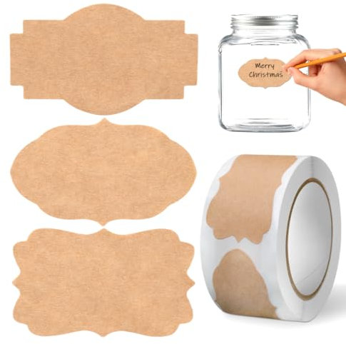 Cadimus 300 Stück Kraft Etiketten Aufkleber,Marmeladen Etiketten，Etiketten Selbstklebend,Kraftpapier Aufkleber,Perfekt für Geschenkaufkleber für Marmeladengläser, Geschenktüten, Umschläge