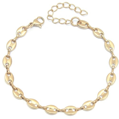 Stainless Steel Linked Beans Style Chain Bracelet (Gold)
