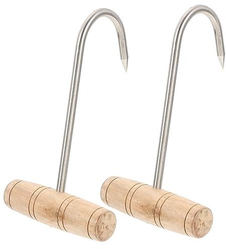 Ciieeo 2stücke Edelstahl Fleischhaken Mit T-griff Holzgriff Robustes Metzgerhaken Zum Grillen Wenden Und Aufhängen Von Schweinefleisch Geflügel Und Braten Im Küchen Gastronomiebereich