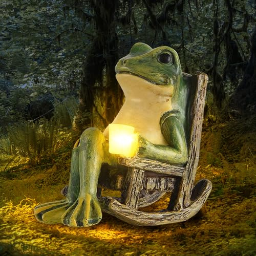 AVCXEC Solar LED Frog Garden Ornaments Outdoor, Waterproof LED Garden Solar Ornaments Outdoor, Garden Frog Statue Decoration, Funny Garden Ornaments