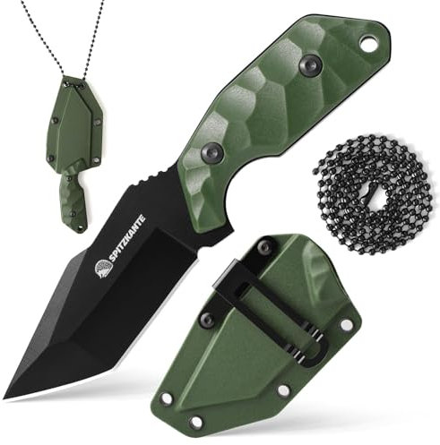 SPITZKANTE Coltello per collo X-TAN-K, lama tanto di 7,8 cm in acciaio 5Cr14MoV, coltello EDC Outdoor fisso, con forzo ABS, catena a sfere.