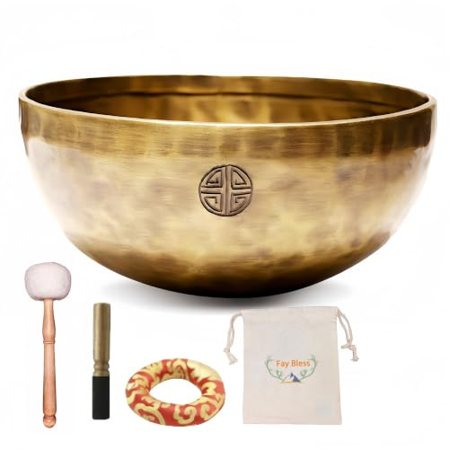 Fay Bless Set di campane tibetane fatte a mano per meditazione nepalese con una luna piena per yoga, guarigione dei chakra, terapia del suono, sollievo dallo stress, consapevolezza e