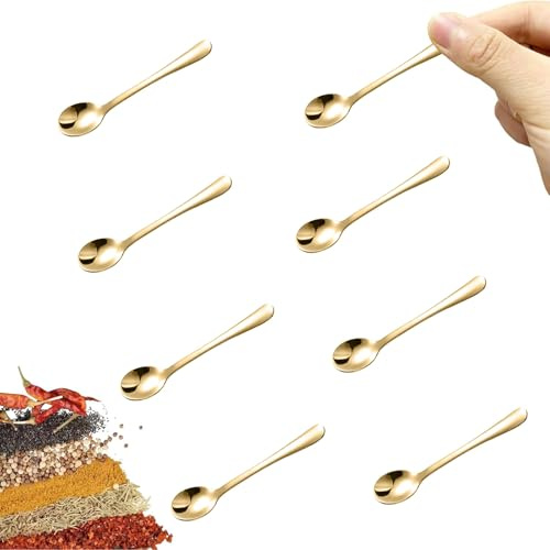 LunarCharm 8 pièces petites cuillères en acier inoxydable pour pots à épices, taille mini, petites cuillères adorables en inox pour épices, sel, sucre, petites pelles amusantes, or