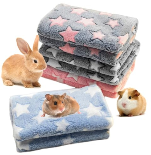 Lot de 4 couvertures en polaire imperméables pour cochon d'Inde - Tapis de lit pour petits animaux - En flanelle chaude et moelleuse - 60 x 40 cm - Pour lapin, cochon d'Inde, petits animaux