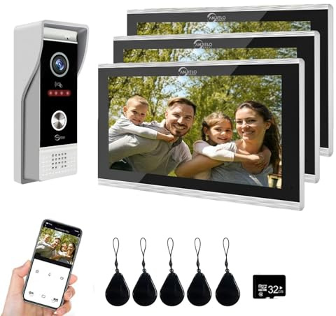 Sistema de intercomunicación con vídeo inteligente por cable para apartamentos,cámara de timbre 1080P con monitores de 10 pulgadas,desbloqueo 3 en 1,kits de interfono WiFi TUYA (1 Timbres + 3 Monitor)