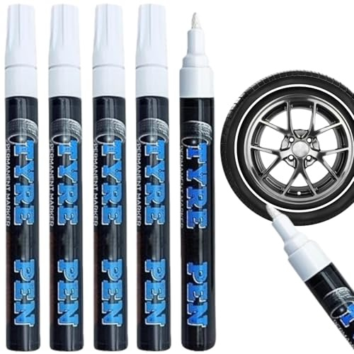IATAHI Marcador para NeumáTicos Blanco Rotulador,5pcs Marcador para NeumáTicos Blanco Pack,Rotulador Impermeable para NeumáTicos De Coche,Rotulador para NeumáTicos De Coche,Rotulador Blanco Ruedas