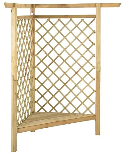 Hörnpergola med bänk av grön impregnerad furu 166 x 81 x 174 cm, trädgårdslövning som växtstöd för rosor och klätterväxter med sittplats för balkong, terrass och trädgård