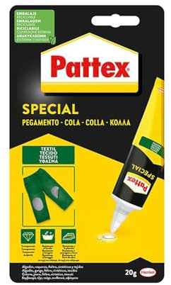 Pattex Special Pegamento Textil, pegamento fuerte resistente al lavado y al planchado, pegamento para tela y tejidos como el cuero o el tejano, secado rápido, transparente, 20 g.