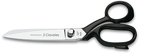 3 Claveles - Tijera de Sastre, de 25 cm - 10, acero carbono, forjada en caliente, niquelada, tijera para labores de sastrería y telas