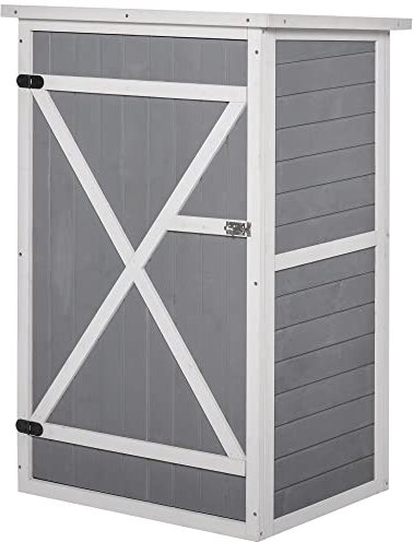 Outsunny Wooden Garden Shed, Outdoor Storage Small Shed with 2 Shelves, Sloped Roof and Bolt Latch, Compact Utility Tool Cabinet Organiser for Yard Patio Garage, 75 x 56 x 115 cm, Grey