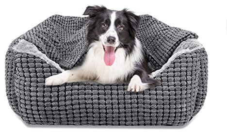JOEJOY Rectangle XL Dog Bed Warm Hooded Dog Bed, Luxury Super Soft Pet Cave Bed Washable, Fits Up To 20/30/40/60lbs Pets