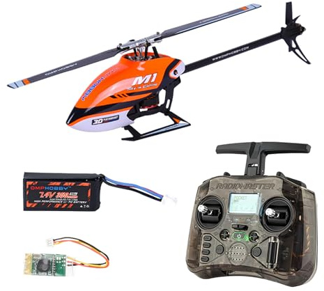 OMPHOBBY M1 V1 RTF RC-helikopter för vuxna, fjärrstyrda helikoptrar med RadioMaster Pocket SFHSS-sändare, 3D 6CH Pro-Ready mini-drönare med dubbla borstlösa motorer orange
