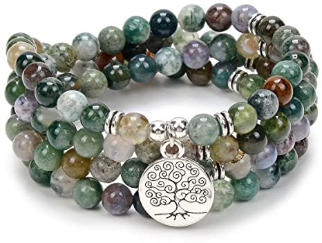 108 Mala Beads Armband-Mala Beads Meditation Balance Tree of Life Armband-Meditation 108 Mala Stress Ångest Relief Halsband (Indisk agat (Indian Agate))