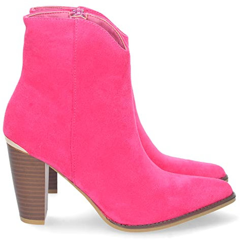 shoes&blues.es 69722-Botin de Tacon para Mujer, Comodos, de Punta Fina, Estampado Liso, y Cierre de Cremallera, Otono Invierno 2022. Talla 40 Fucsia
