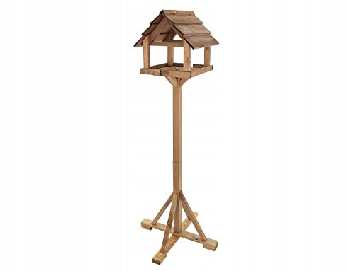 MAZUR Vogelfutterhaus aus Holz 33x35 cm Höhe 110cm Ständer Vogelfutterspender Vogelfutterstation Vogelhaus Vogelhäuschen Wetterfest Kleinvögel, Gartenvögel, Singvögel, Wildvögel, Balkonvögel