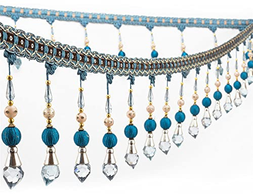 GIVBRO Perline Nappa Frange Trim Perline di Cristallo Nastri di Pizzo Appeso Decorazione Del Pendente per Cucito Accessori Costume Azzurro