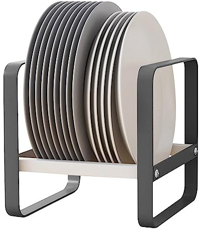 Cyrank Organizzatore della cremagliera del piatto, gabinetto che asciuga i supporti del piatto della cremagliera dell'organizzatore verticale di stoccaggio del metallo Nero