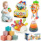 Weilim Jouets Montessori pour Bébés 6-12 Mois, Jouets 5 en 1, Motricité Fine, Boîte à Mouchoirs, Corde à Tirer, Blocs de Construction